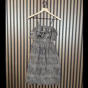 Rebecca Taylor Dress 2 Womens Ruffled Off Shoulder 100% Silk Reptile Print